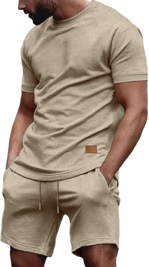 Vssjavun Men's Track Suits 2 Piece Outfits Casual Short Sleeve Shirt and Shorts Set Sweatsuit Summer Tracksuit