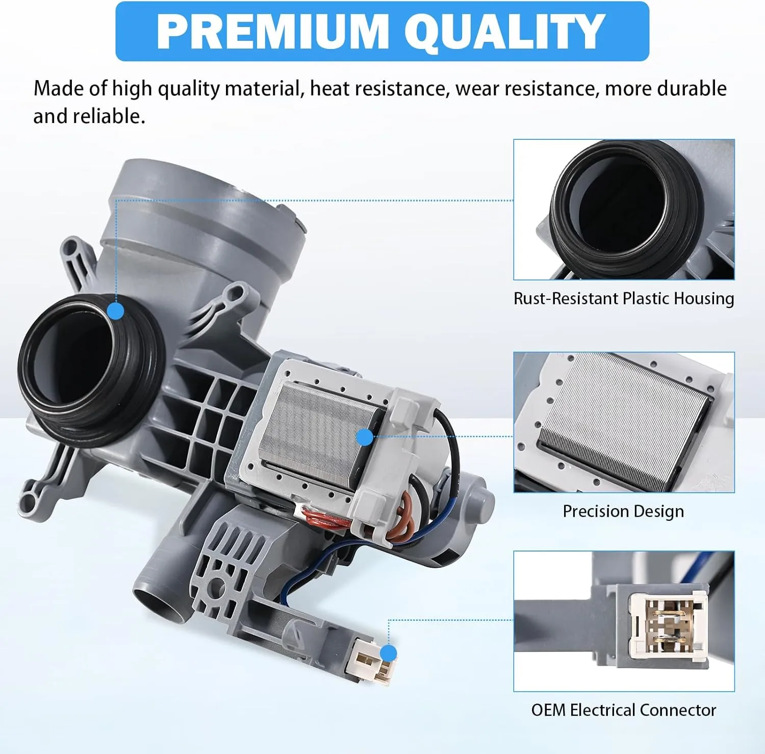 W10425238 W10605427 Washer Drain Pump Assembly Compatible with Whirlpool Duet Washing Machine Maytag Amana Crosley Replacement Parts W10799064 W10799065 W10903216 W10918044 AP6023357 WPW10605427