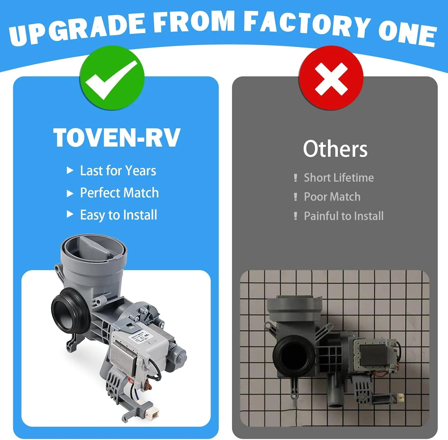 W10425238 W10605427 Washer Drain Pump Assembly Compatible with Whirlpool Duet Washing Machine Maytag Amana Crosley Replacement Parts W10799064 W10799065 W10903216 W10918044 AP6023357 WPW10605427