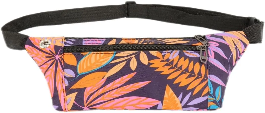 Waist Packs with Extender for Men & Women, Sports Pack with 3-Zipper Pockets Adjustable Straps for Casual Travel Hiking Running Outdoors （Yellow-Leaf）