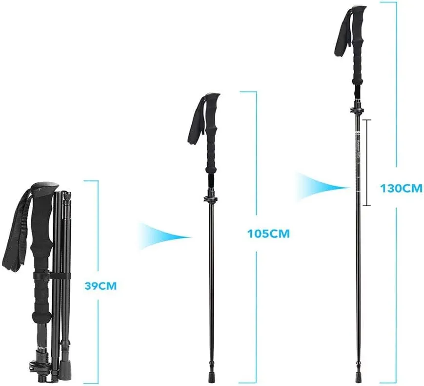 Walking Trekking Poles, Collapsible Folding Adjustable Lightweight Aluminum Hiking Poles with Anti-Shock, Quick Lock System for Men & Women Camping Hiking Trekking