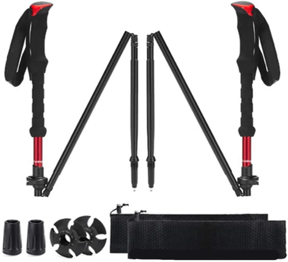Walking Trekking Poles, Collapsible Folding Adjustable Lightweight Aluminum Hiking Poles with Anti-Shock, Quick Lock System for Men & Women Camping Hiking Trekking