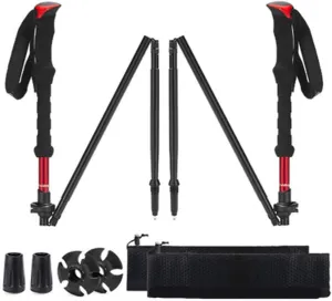 Walking Trekking Poles, Collapsible Folding Adjustable Lightweight Aluminum Hiking Poles with Anti-Shock, Quick Lock System for Men & Women Camping Hiking Trekking