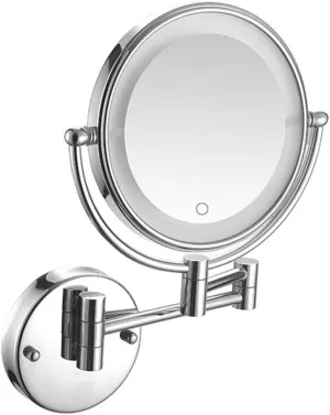Wall Mounted Makeup Mirror, Two-Sided Swivel Wall Mount Mirror with LED Lights, Two-Sided Extendable, 360 Degree Swivel, Extendable Arm, for Bathroom(Bright Silver,7X)