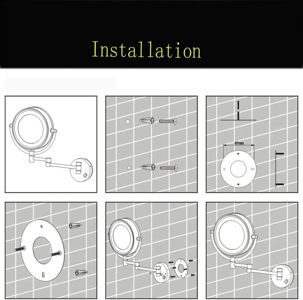 Wall Mounted Makeup Mirror, Two-Sided Swivel Wall Mount Mirror with LED Lights, Two-Sided Extendable, 360 Degree Swivel, Extendable Arm, for Bathroom(Bright Silver,7X)