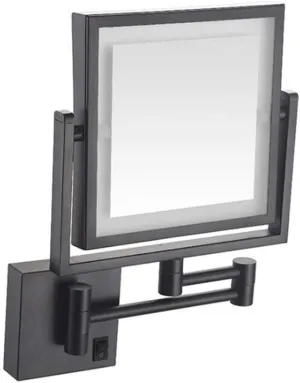 Wall Mounted Makeup Mirror Vanity Mirror LED Lighted with 3X Magnification Square Double-Sided Shaving Mirror 360° Free Rotation Extendable and Black Finished for Bathroom, Spa and Hotel