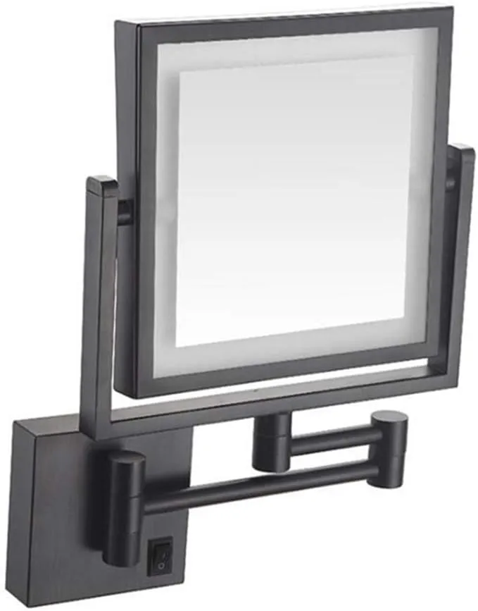 Wall Mounted Makeup Mirror Vanity Mirror LED Lighted with 3X Magnification Square Double-Sided Shaving Mirror 360° Free Rotation Extendable and Black Finished for Bathroom, Spa and Hotel