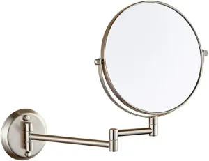 Wall Mounted Makeup Mirror with 3X Magnification, Makeup Mirror for Girls, 6 Inches, 360 Degree Swivel, Two-Sided Extendable, Bathroom and Hotel, Chrome Finish, Made of Brass (Color : Nickel Brushed