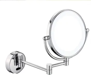 Wall Mounted Makeup Mirror with Magnification, Premium 8'' Two-Sided Bathroom Vanity Mirror with LED Lighted, 360 Degree Swivel, Extendable Arm, Round, for Girls(5X)