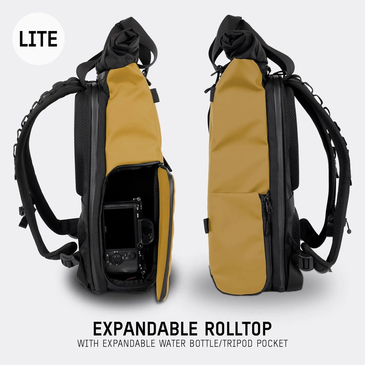 WANDRD PRVKE Lite - Photography Bag - Water Resistant Camera Backpack for Photographers - Anti-Theft Travel Bag with 14-Inch Laptop Sleeve and Fleece-Lined Pockets (Dallol Yellow)