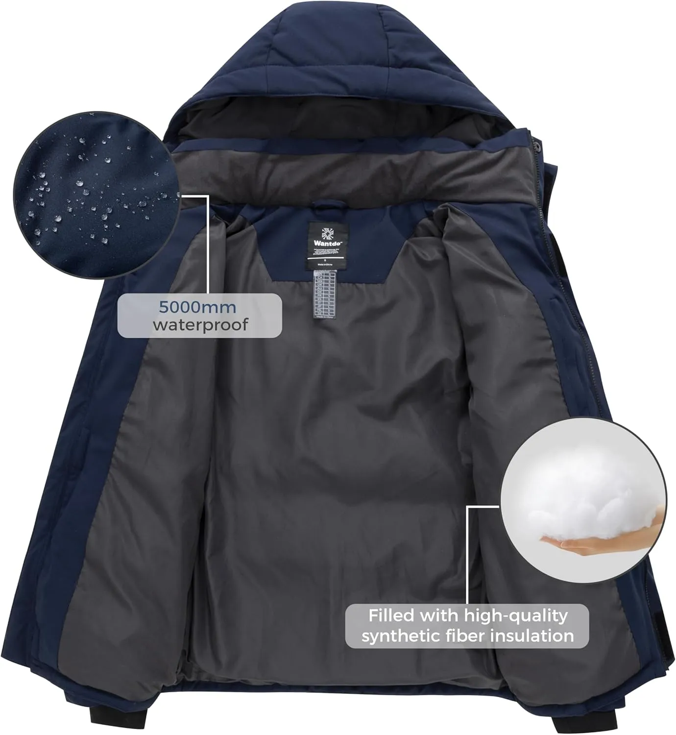 wantdo Men's Warm Winter Coat Waterproof Puffer Jacket Windproof Thicken Outwear