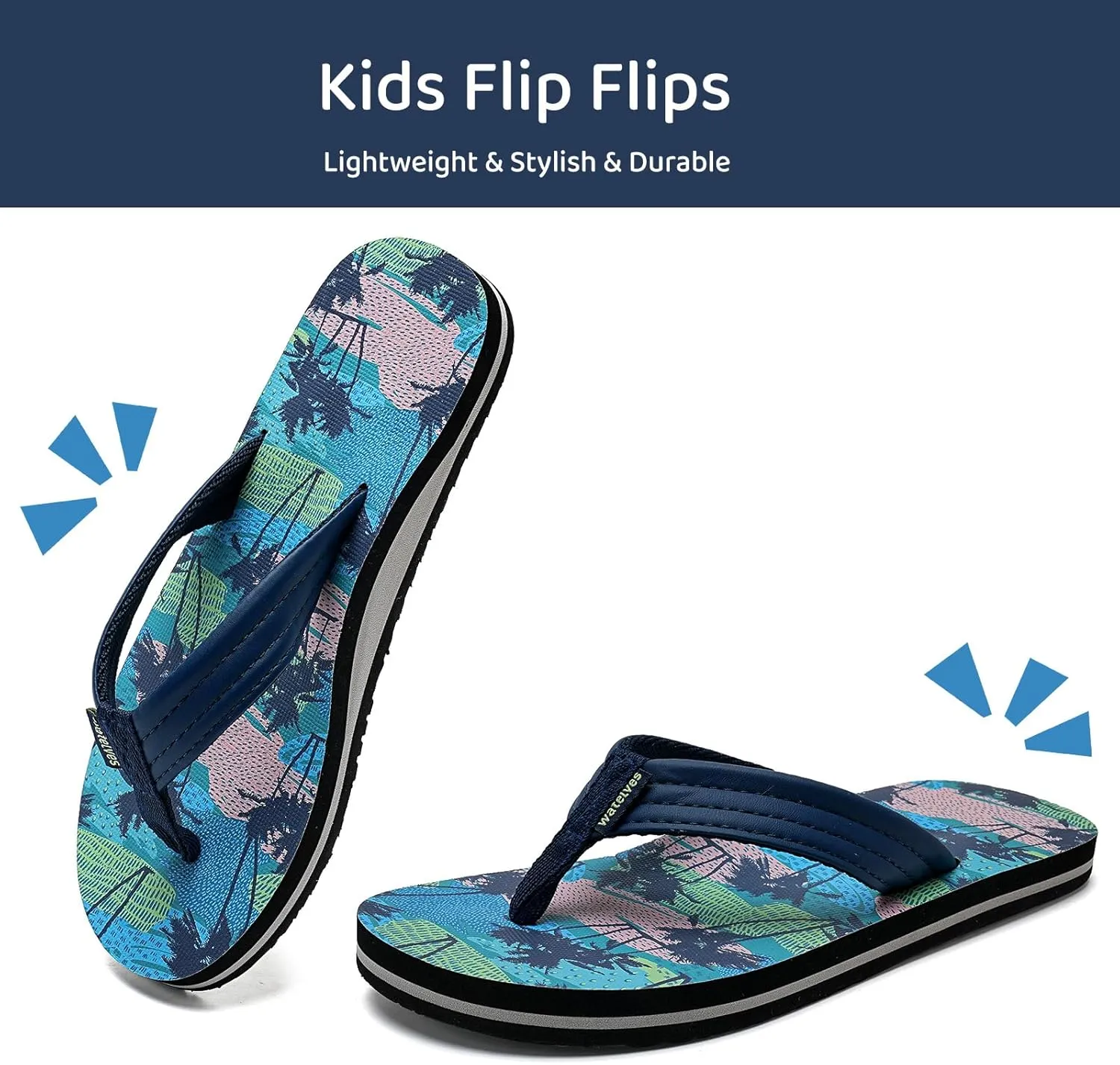 WateLves Kids Flip Flops Boys Girls Sandals Youth Big Kid Summer Slip on Thong Slide Sandals for Beach Pool Shower Little/Big Kid