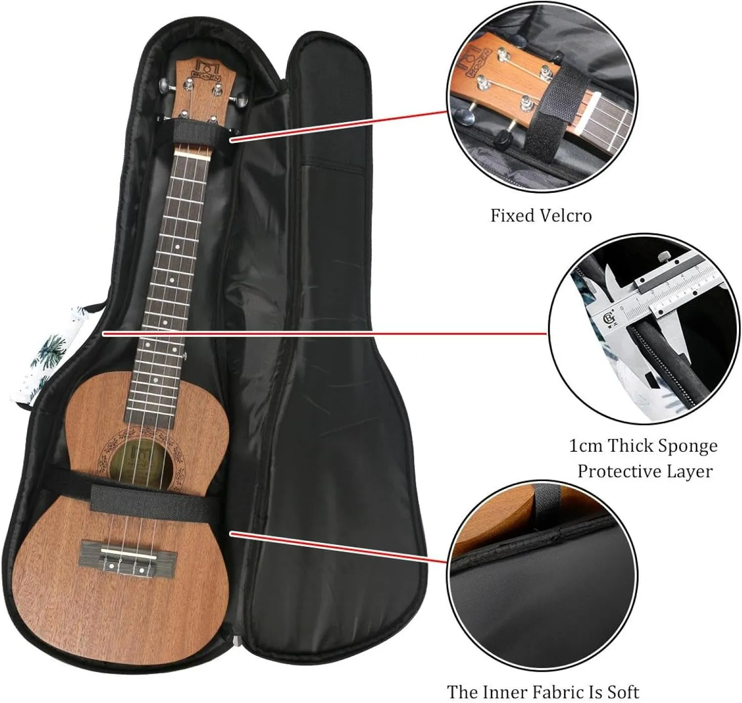 Watercolor Fir Tree and Snowflakes Concert Ukulele Case with Storage, Waterproof Gig Bag 1 cm Thick Sponge Padding
