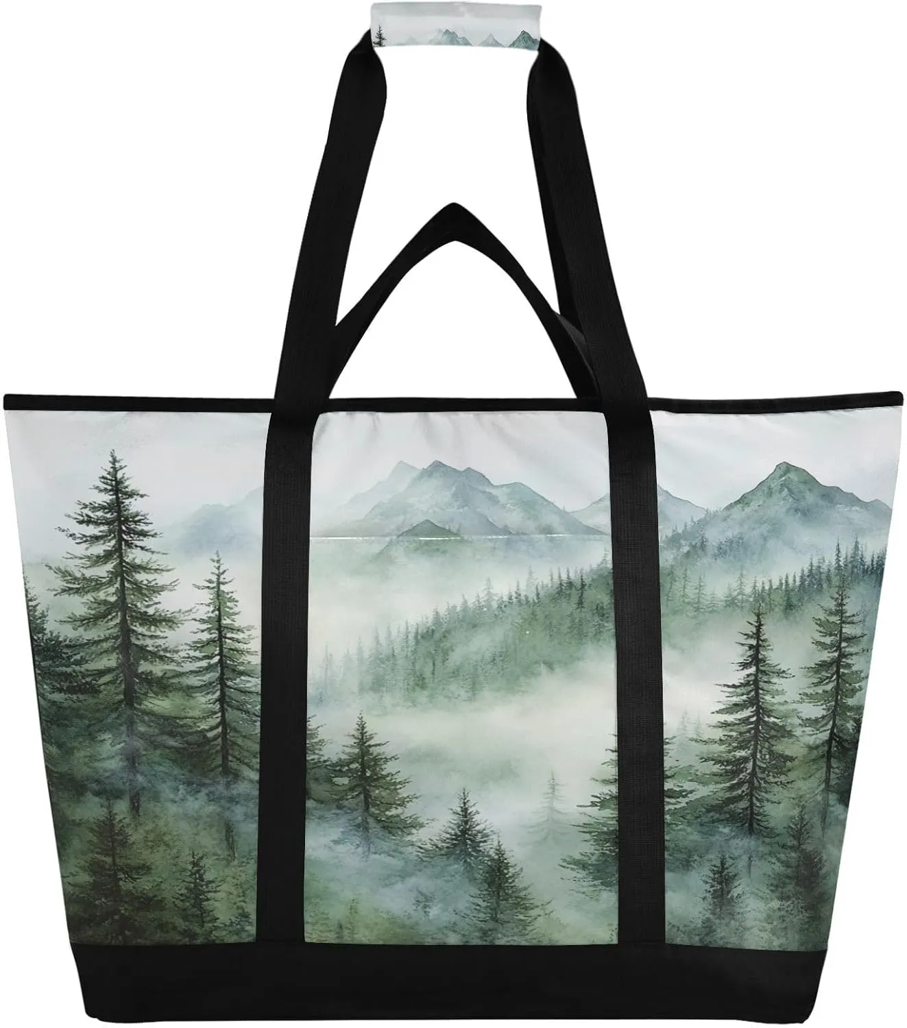 Watercolor Mountain Reusable Insulated Lunchbox Cooler Bag, Leakproof Kitchen Grocery Bag Collapsible Portable Cooler Tote Bag for Picnic, Camping, Office, Travel