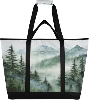 Watercolor Mountain Reusable Insulated Lunchbox Cooler Bag, Leakproof Kitchen Grocery Bag Collapsible Portable Cooler Tote Bag for Picnic, Camping, Office, Travel