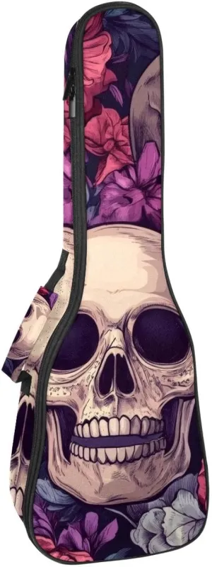 Waterproof Ukulele Gig Bag for Concert Ukuleles Padded Bag with Adjustable Straps - Sugar Skulls in Flower Wreaths