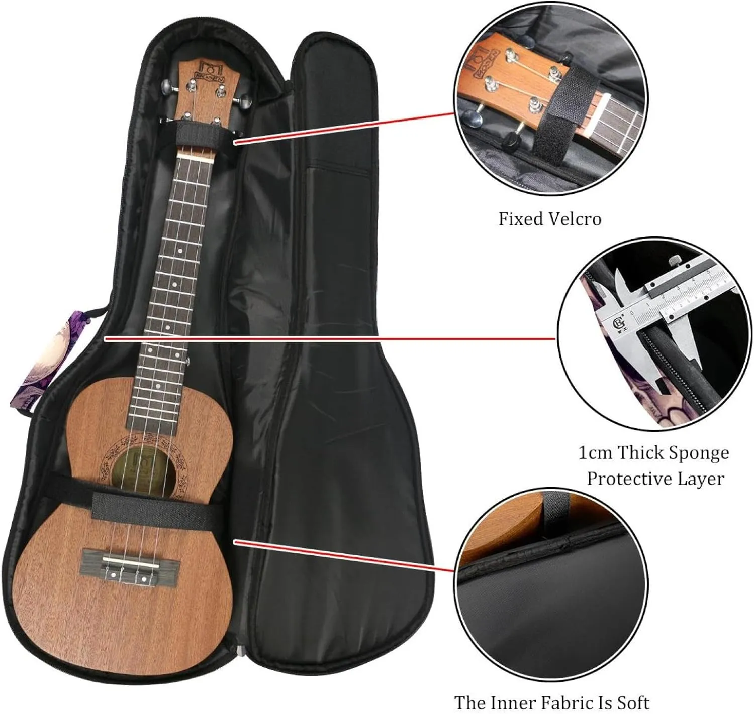 Waterproof Ukulele Gig Bag for Concert Ukuleles Padded Bag with Adjustable Straps - Sugar Skulls in Flower Wreaths