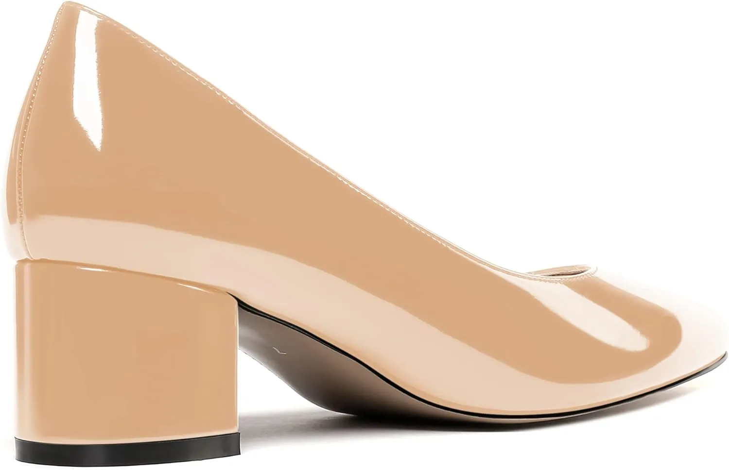 WAYDERNS Women's Slip On Block Patent Round Toe Dress Office Chunky Low Heel Pumps Shoes 2 Inch