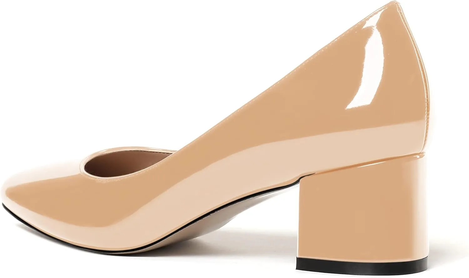 WAYDERNS Women's Slip On Block Patent Round Toe Dress Office Chunky Low Heel Pumps Shoes 2 Inch