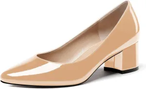WAYDERNS Women's Slip On Block Patent Round Toe Dress Office Chunky Low Heel Pumps Shoes 2 Inch