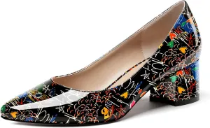 WAYDERNS Women's Slip On Block Patent Round Toe Dress Office Chunky Low Heel Pumps Shoes 2 Inch
