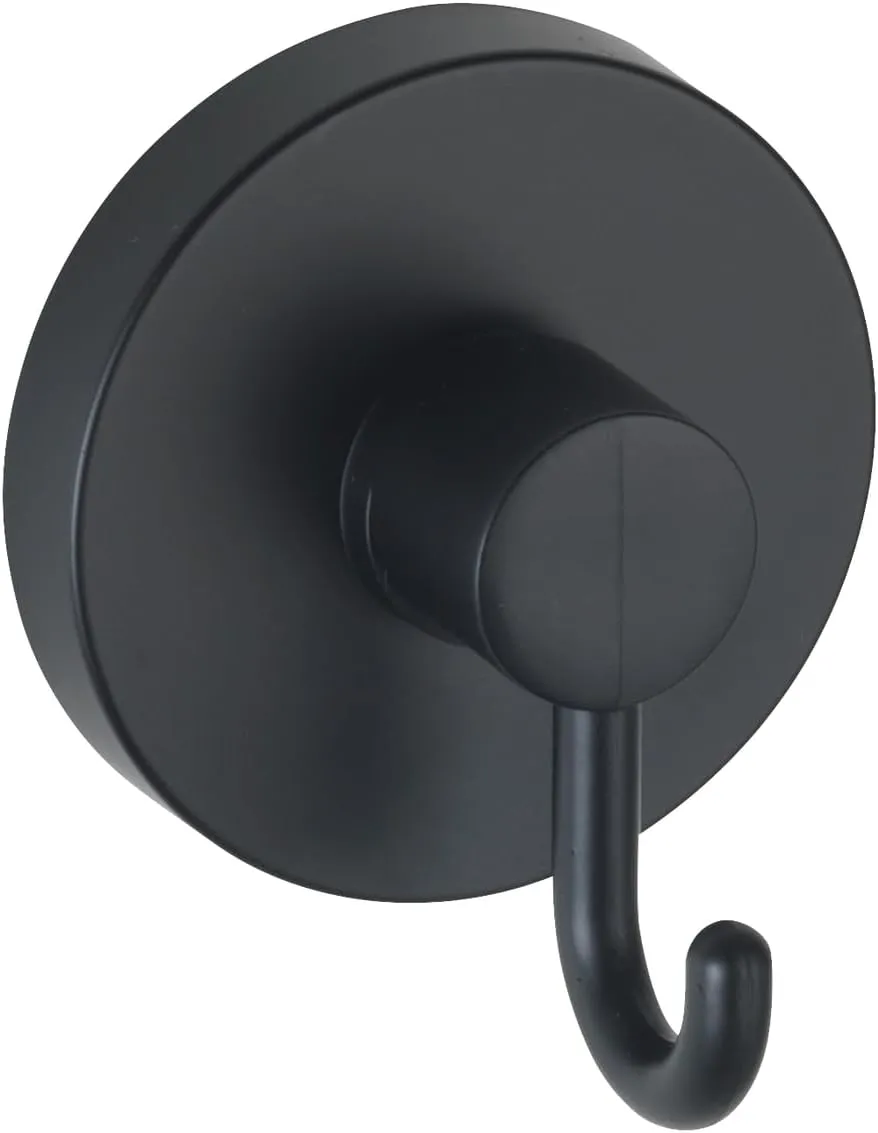 WENKO Vacuum-Loc Hooks Black, Set of 2 Towel Rails, Hooks for Towels and Accessories, Fixing Without Drilling with Vacuum, Plastic Black Painted, Loft Style, Each 6 x 6.7 x 5 cm