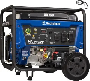 Westinghouse 9500 Peak Watt Home Backup Portable Generator, Remote Electric Start with Auto Choke, Transfer Switch Ready 30A Outlet, Gas Powered,Black/Blue