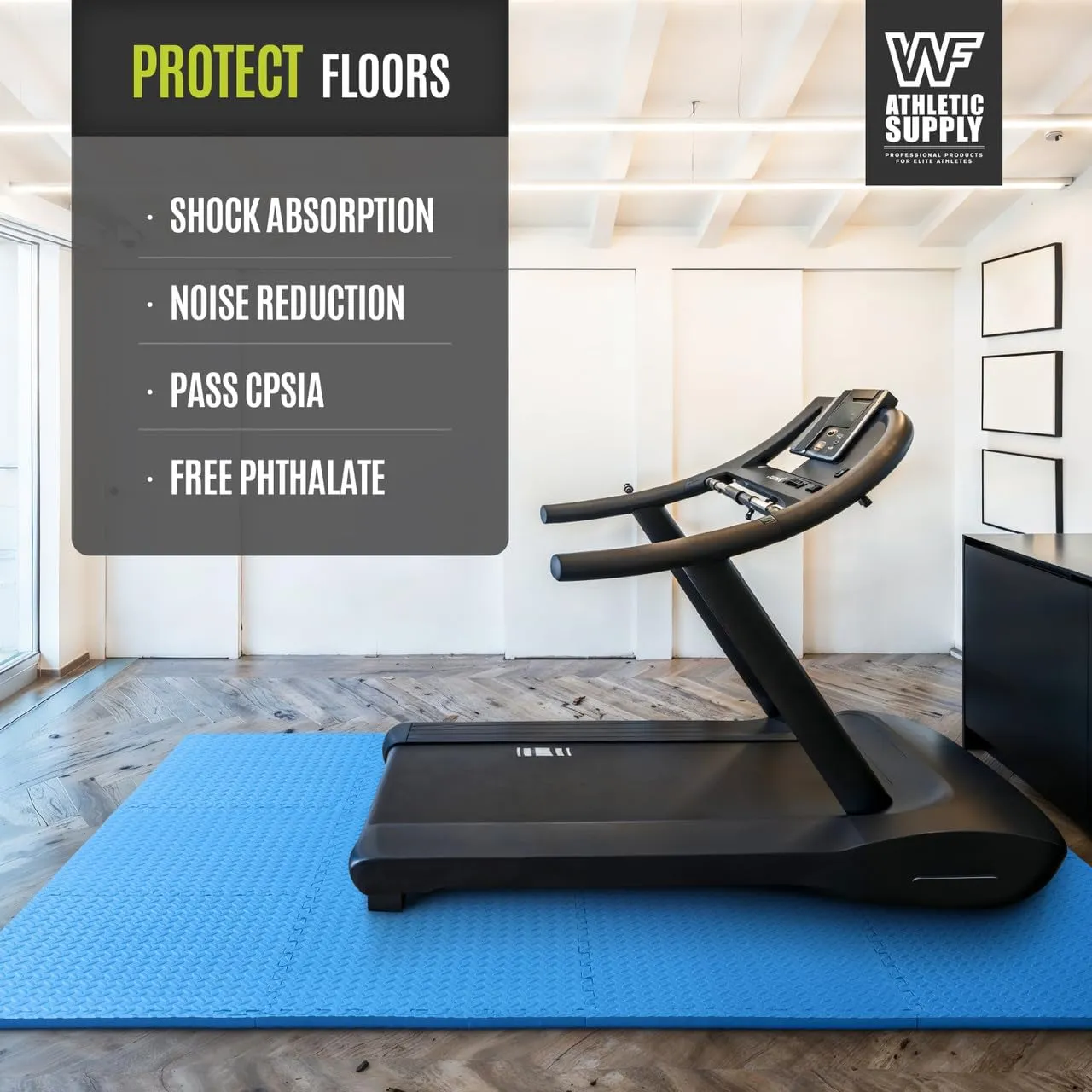 WF Athletic Supply Diamond Pattern 3/4-Inch Thickness Interlocking Exercise Foam Mats, Extra Thick Eva Foam Flooring Tiles, Gym Fitness Equipment Mat & Home Protective Flooring Cushion, Black & Blue