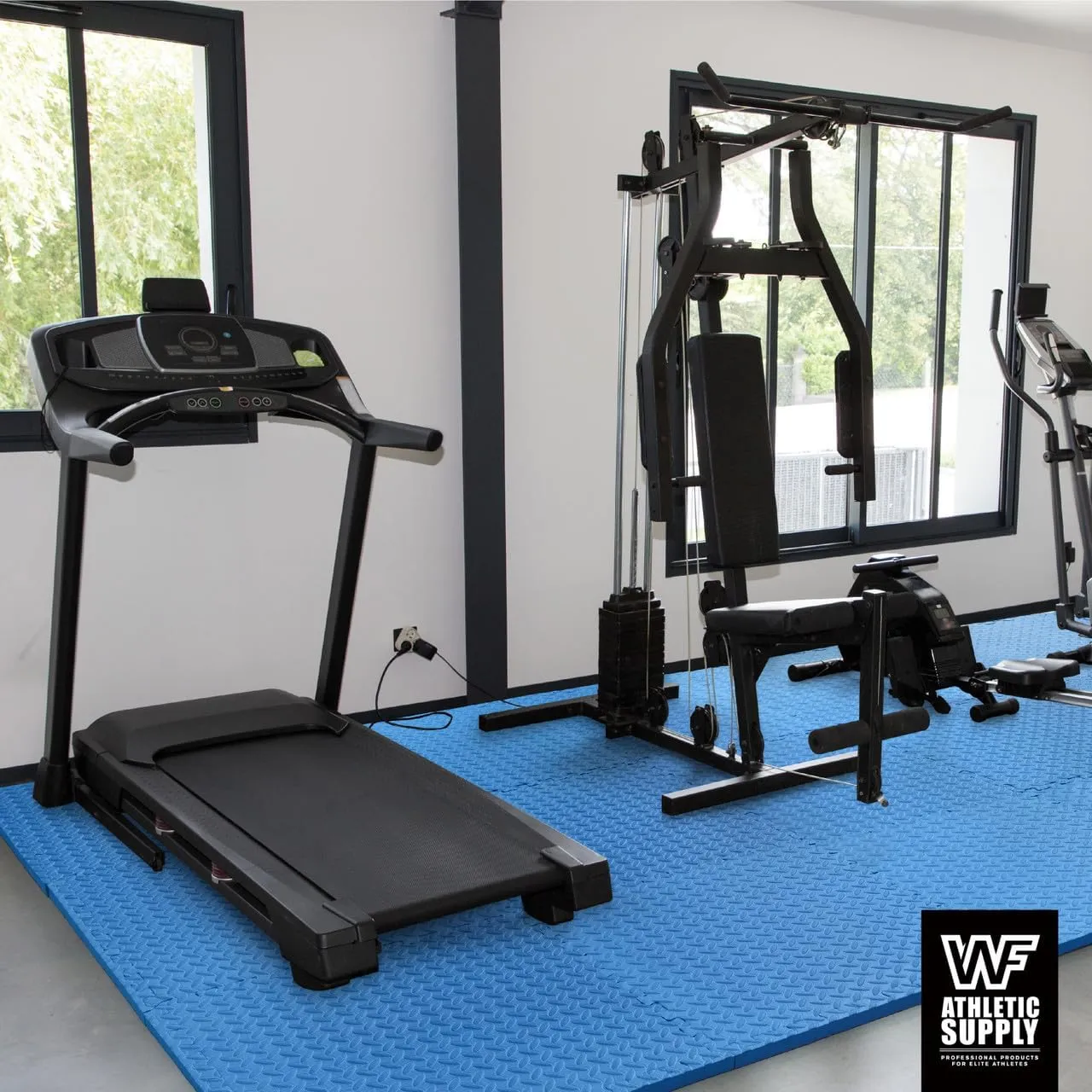 WF Athletic Supply Diamond Pattern 3/4-Inch Thickness Interlocking Exercise Foam Mats, Extra Thick Eva Foam Flooring Tiles, Gym Fitness Equipment Mat & Home Protective Flooring Cushion, Black & Blue