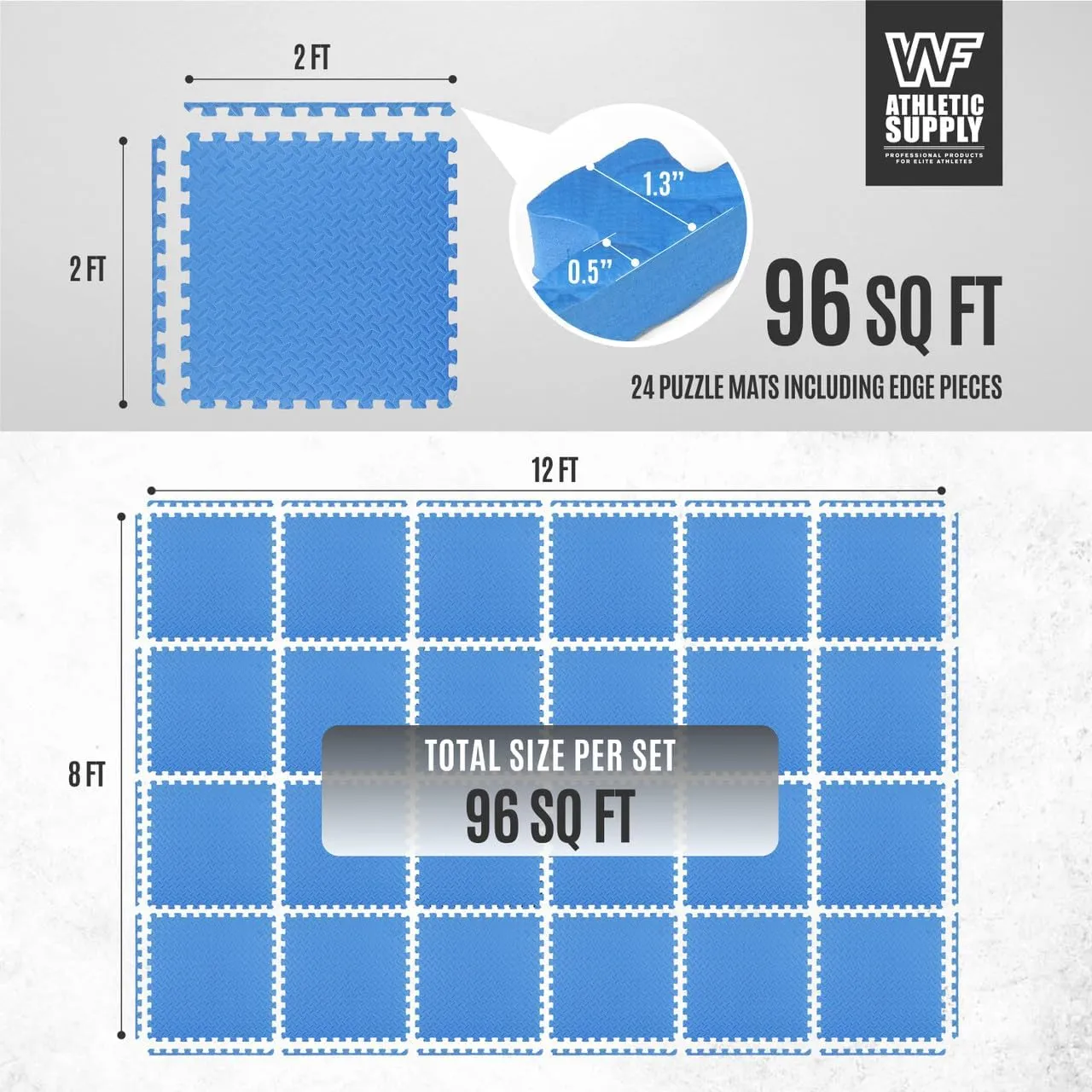 WF Athletic Supply Diamond Pattern 3/4-Inch Thickness Interlocking Exercise Foam Mats, Extra Thick Eva Foam Flooring Tiles, Gym Fitness Equipment Mat & Home Protective Flooring Cushion, Black & Blue