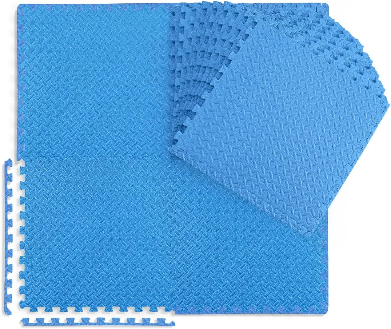 WF Athletic Supply Diamond Pattern 3/4-Inch Thickness Interlocking Exercise Foam Mats, Extra Thick Eva Foam Flooring Tiles, Gym Fitness Equipment Mat & Home Protective Flooring Cushion, Black & Blue