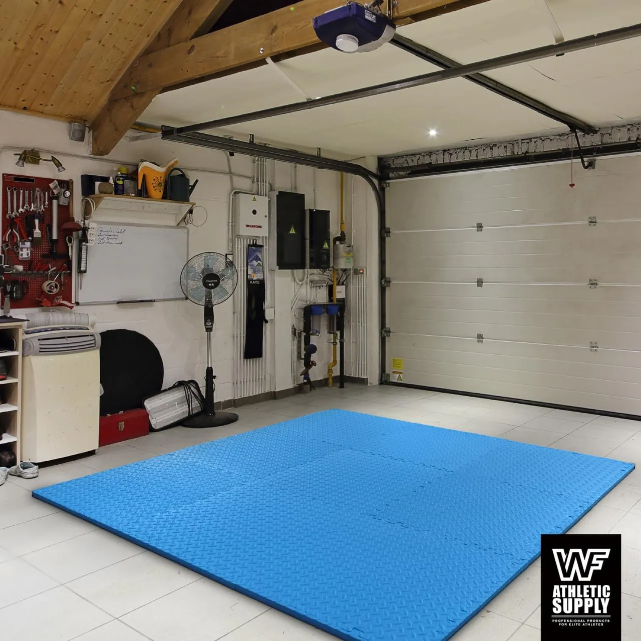 WF Athletic Supply Diamond Pattern 3/4-Inch Thickness Interlocking Exercise Foam Mats, Extra Thick Eva Foam Flooring Tiles, Gym Fitness Equipment Mat & Home Protective Flooring Cushion, Black & Blue