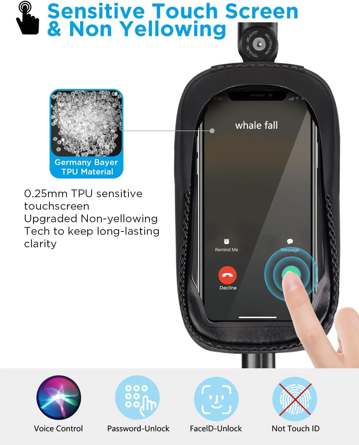 whale fall Hard Casing Bike Bag, Never Deform, Waterproof Bike Phone Holder with 0.25mm Sensitive TPU Touch-Screen, Bicycle Accessories, with Rain Cover for Phones under 6.9''