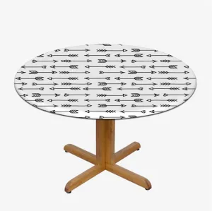 White Charcoal Round Fitted Tablecloth with Elastic Edge Monochrome Bohema Ornaments Table Cloth ​ Round Dining Table Covers for Kitchen Picnic Party Fit for 48"-51" Diameter Table Arrows