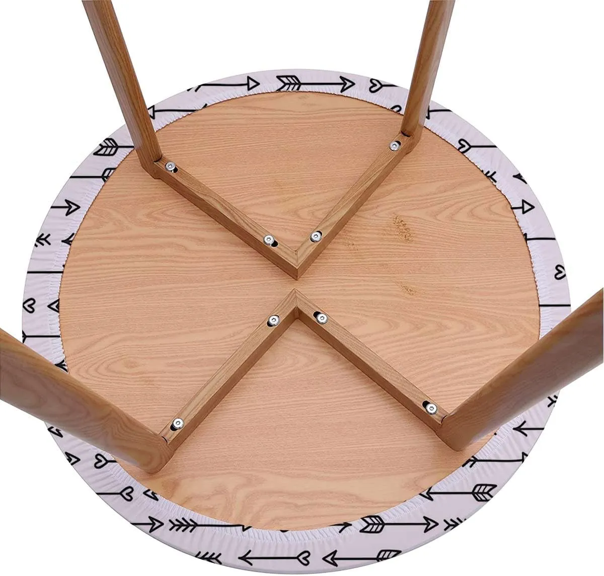 White Charcoal Round Fitted Tablecloth with Elastic Edge Monochrome Bohema Ornaments Table Cloth ​ Round Dining Table Covers for Kitchen Picnic Party Fit for 48"-51" Diameter Table Arrows