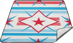 White Red Blue Stripe Star Waterproof Picnic Mat Water-Resistant Indoors Hiking Blanket for Ground Couples Gift Blanket para Picnic
