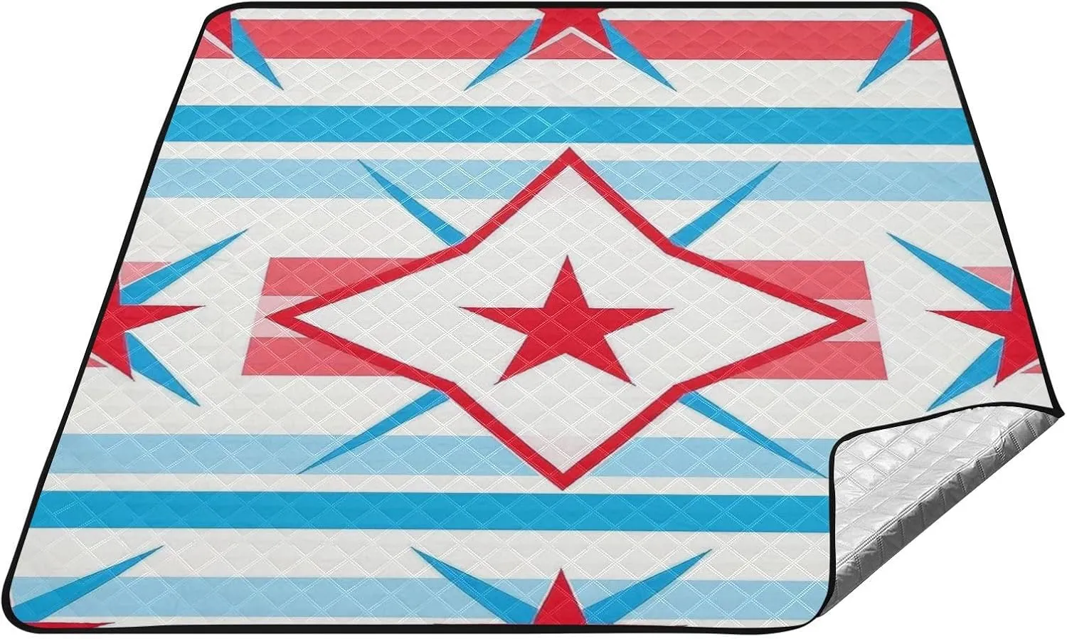 White Red Blue Stripe Star Waterproof Picnic Mat Water-Resistant Indoors Hiking Blanket for Ground Couples Gift Blanket para Picnic