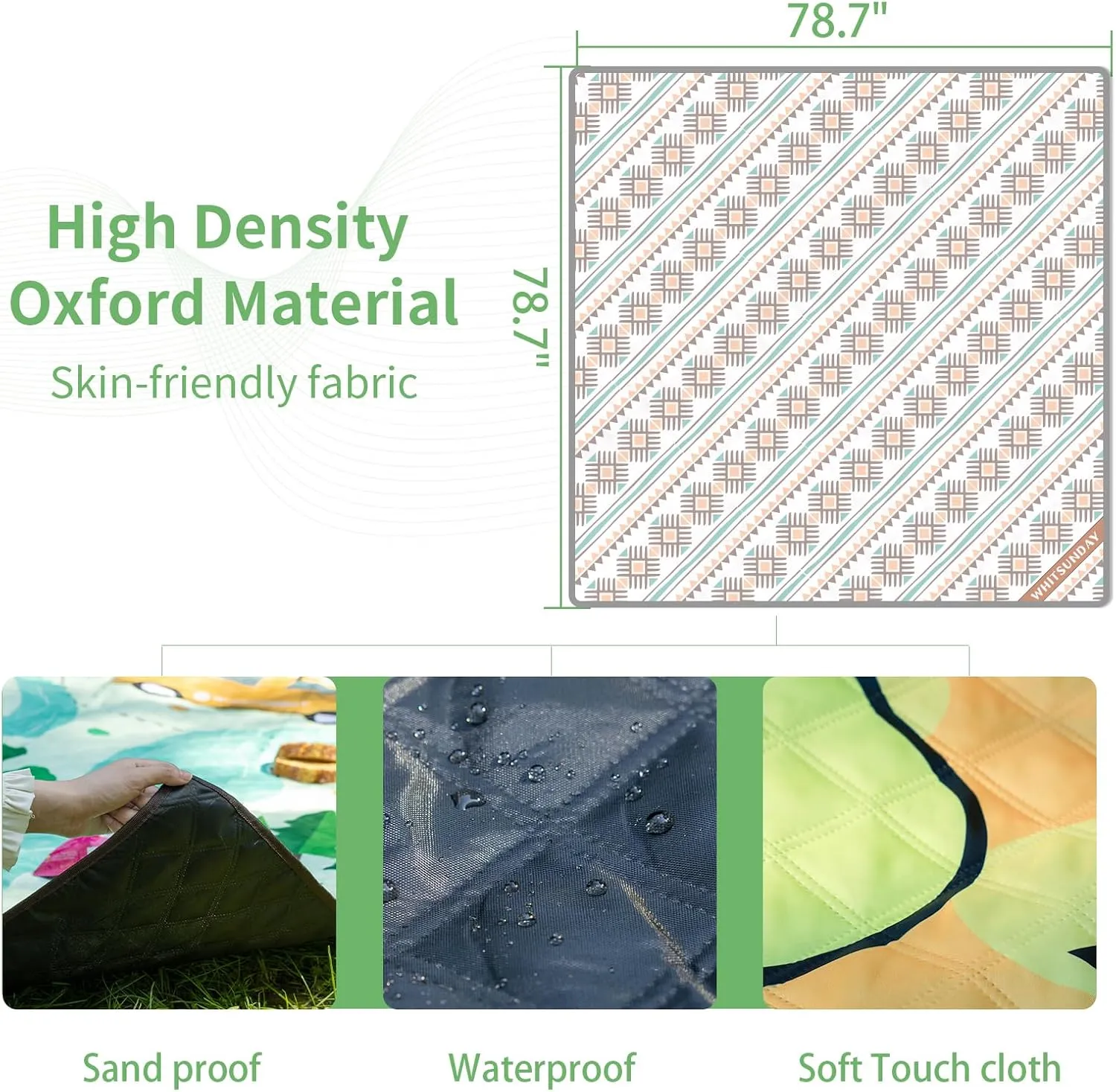 Whitsunday Picnic Blankets,Outdoor Beach Blanket, Picnic Mat Camping Blankets Waterproof Foldable for Spring Summer Camping, Beach, Park, Hiking (BigCross, 80 * 80)