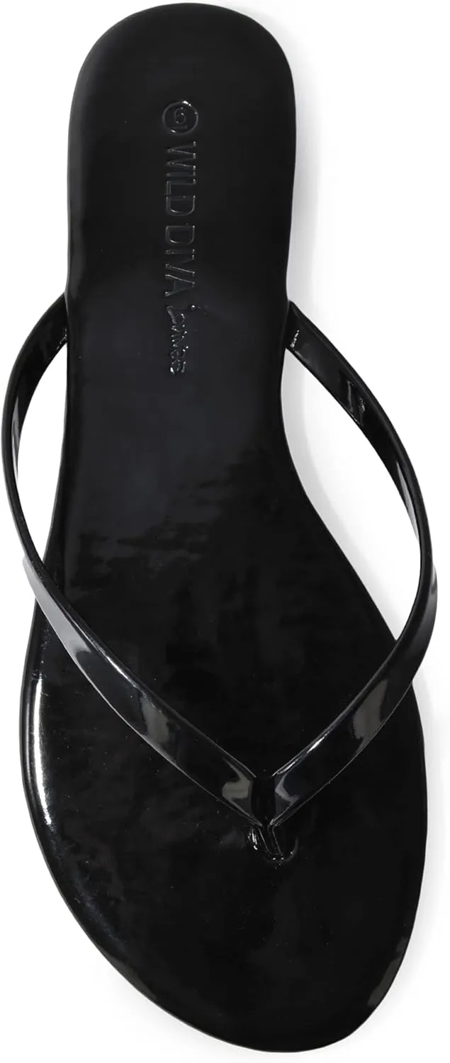 Wild Diva Classic Faux Patent Leather Almond Toe Flip Flop Thong Sandals