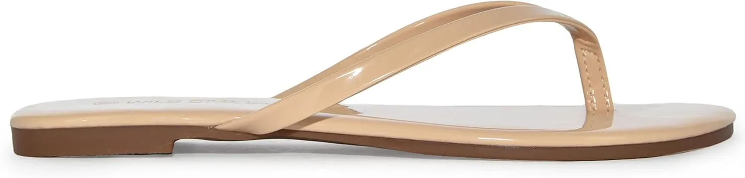 Wild Diva Classic Faux Patent Leather Almond Toe Flip Flop Thong Sandals