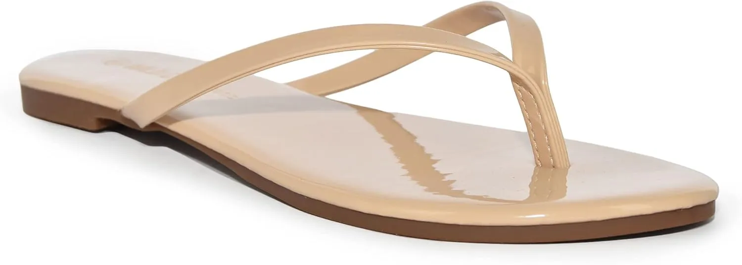 Wild Diva Classic Faux Patent Leather Almond Toe Flip Flop Thong Sandals