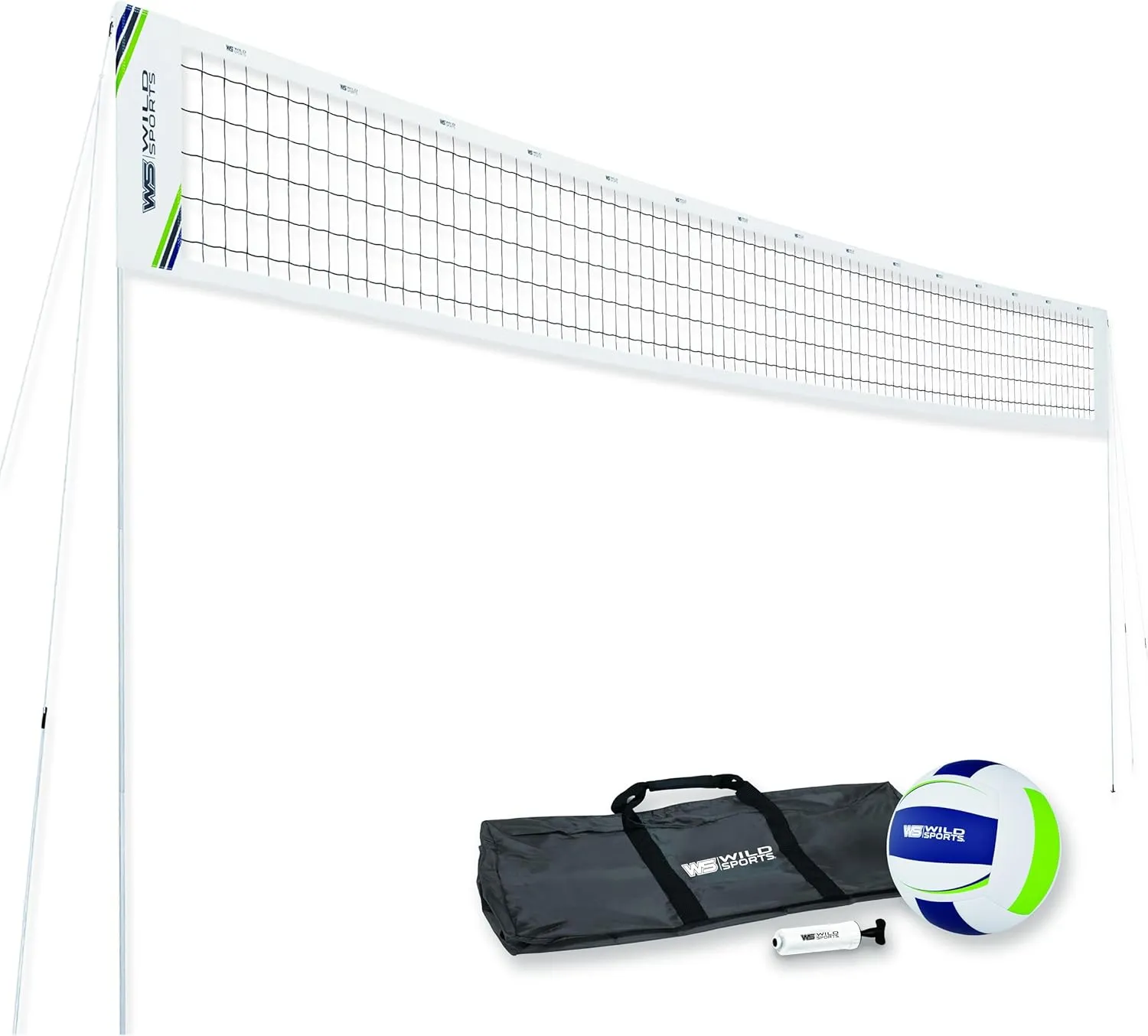 Wild Sports Easy Setup Volleyball-Cane Pole - Complete and Durable Volleyball Set with 30 Ft Net, Volleyball, and Pump
