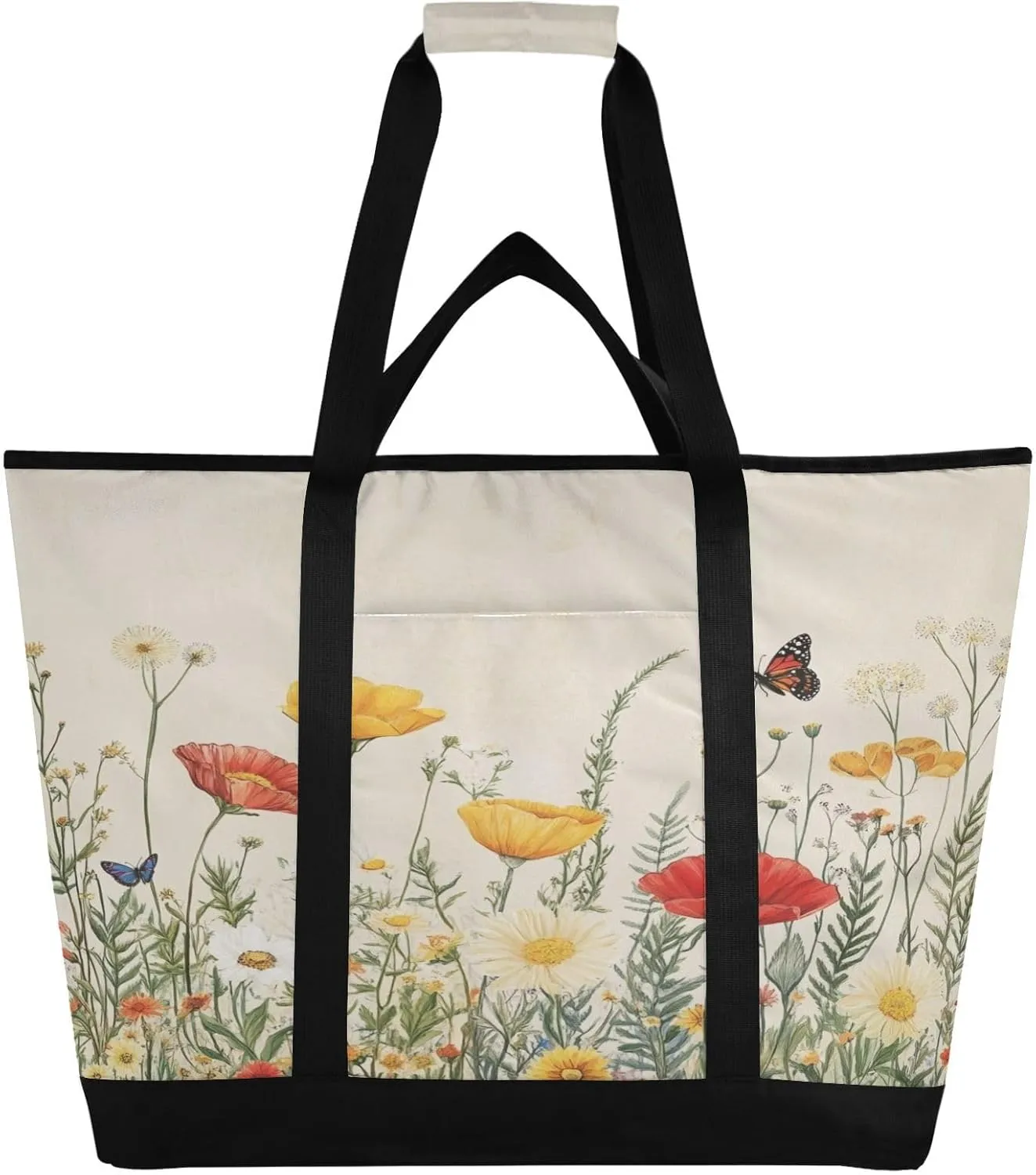 Wildflowers Butterfly Reusable Insulated Lunchbox Cooler Bag, Leakproof Kitchen Grocery Bag Collapsible Portable Cooler Tote Bag for Picnic, Camping, Office, Travel