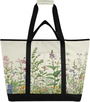 Wildflowers Reusable Insulated Lunchbox Cooler Bag, Leakproof Kitchen Grocery Bag Collapsible Portable Cooler Tote Bag for Picnic, Camping, Office, Travel