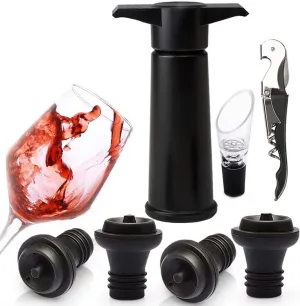 Wine Saver - 7 in 1 Wine Stopper Kit Set Opener and Pourer - Includes Wine Vacuum Stoppers, Wine Pump, Pour, and Cork Opener - Wine Lover Gift for Adult, Men, Women, Celebration, Anniversary, Birthday