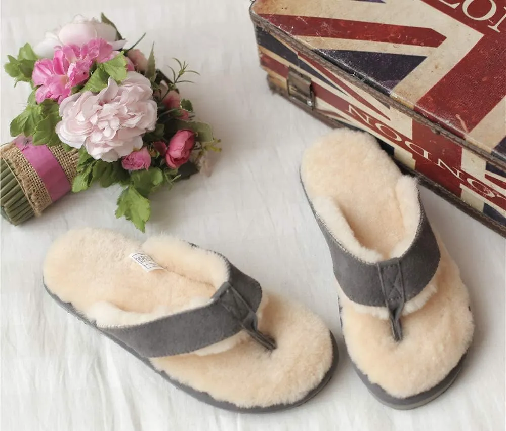 Winter Real Sheep Fur Genuine Sheep Leather One Fur Flip Flops Warm Slides with Fur Lined Women Men Unisex Suede Thong