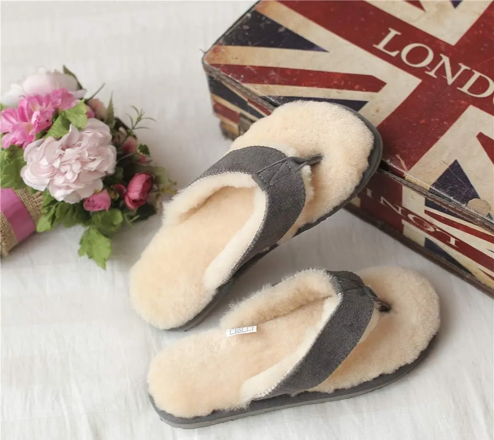 Winter Real Sheep Fur Genuine Sheep Leather One Fur Flip Flops Warm Slides with Fur Lined Women Men Unisex Suede Thong