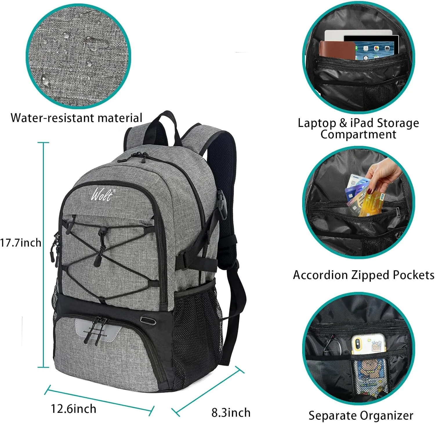 WOLT Basketball Backpack Large Sports Bag with Separate Ball Holder & Shoes Compartment, Best for Basketball, Soccer,Gym