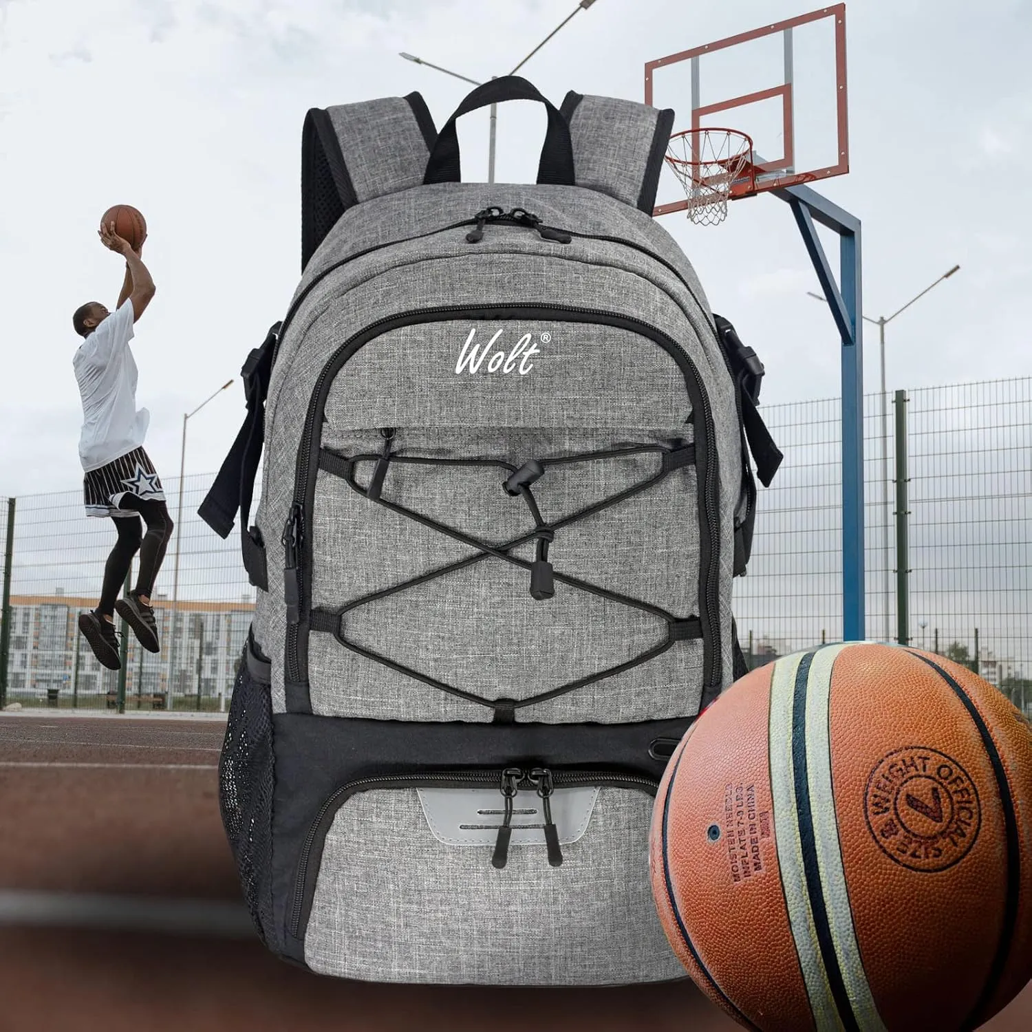 WOLT Basketball Backpack Large Sports Bag with Separate Ball Holder & Shoes Compartment, Best for Basketball, Soccer,Gym
