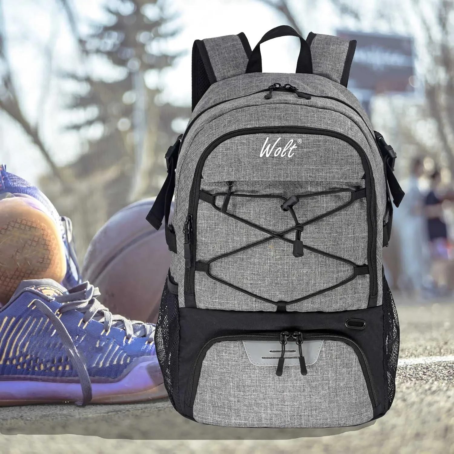 WOLT Basketball Backpack Large Sports Bag with Separate Ball Holder & Shoes Compartment, Best for Basketball, Soccer,Gym